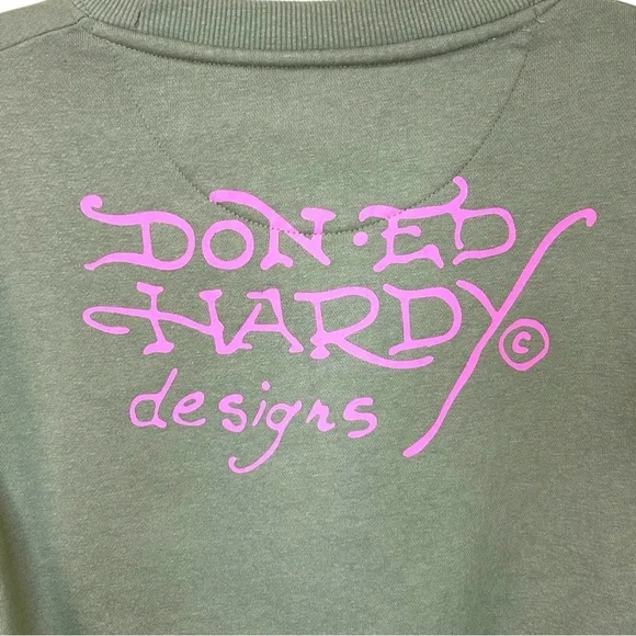 Ed Hardy - Women’s Y2k Graphic-Print Sweatshirt, Cropped, ‘Tattoo’ - Green Small - Picture 16 of 16